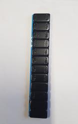 PREMIUM KLEBEGEWICHT 30g-Riegel Stahl, 12x2,5g, 19x2,2 mm extra flach, mit schwarzer Kunststoffbeschichtung, VE 25 Stück, Art. Nr. 3270-B