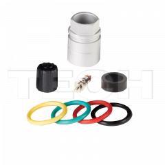 RDKS Service Kit für Schrader Sensor Gen 2/3 fester Winkel 20° mit konischer Dichtung und 4 farbigen Ringen, Art. Nr. 72-20-502 (Schrader 5004, 65655-KD) gem. Modellabdeckung